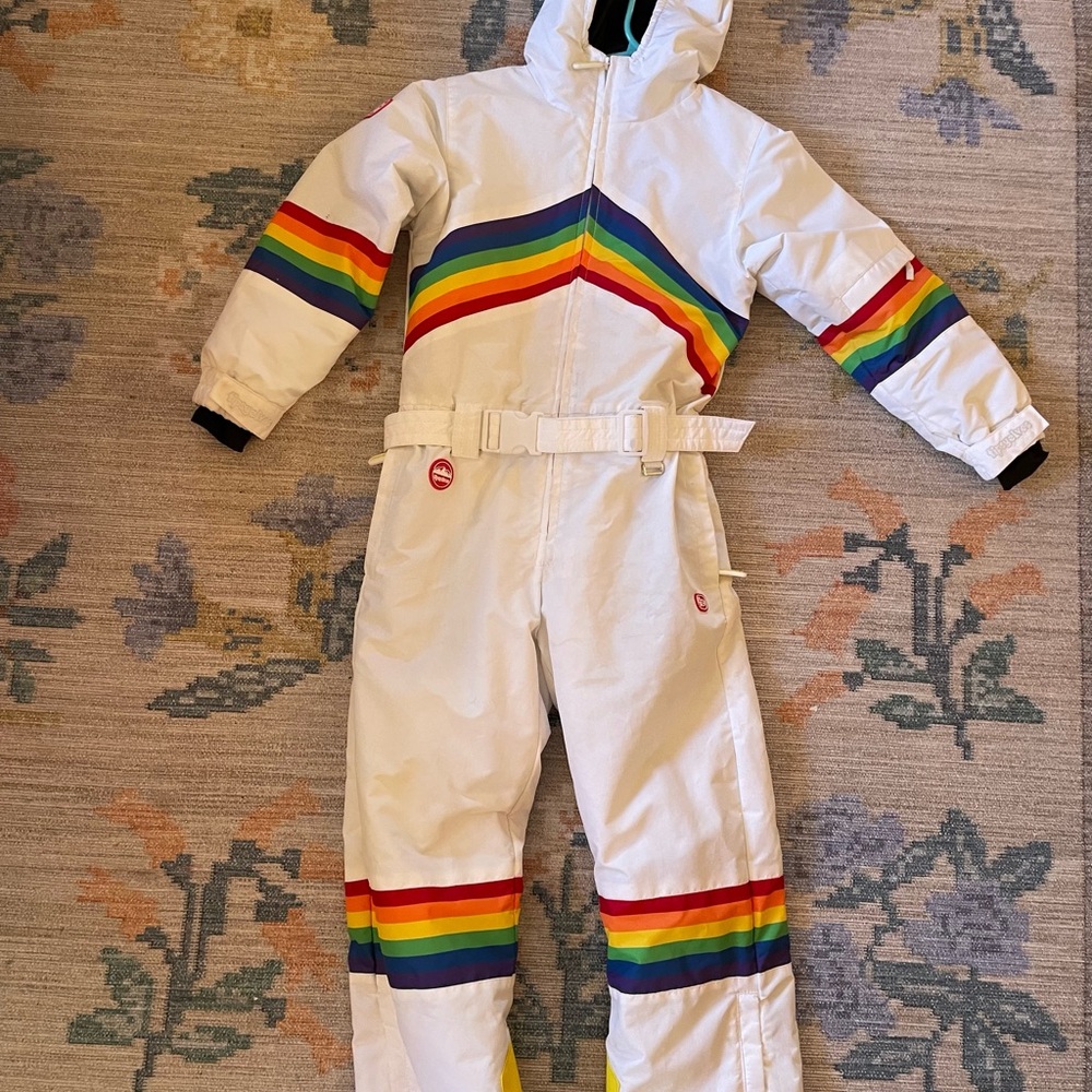 White Snowsuit with Rainbow Stripes